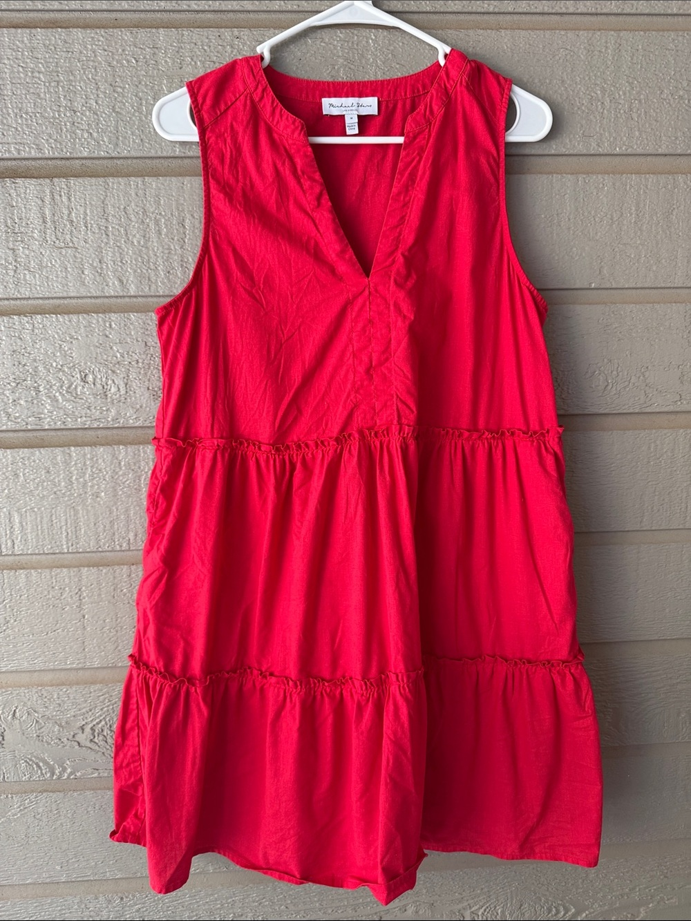 Michael Stars Red Sleeveless Tiered V-Neck Dress